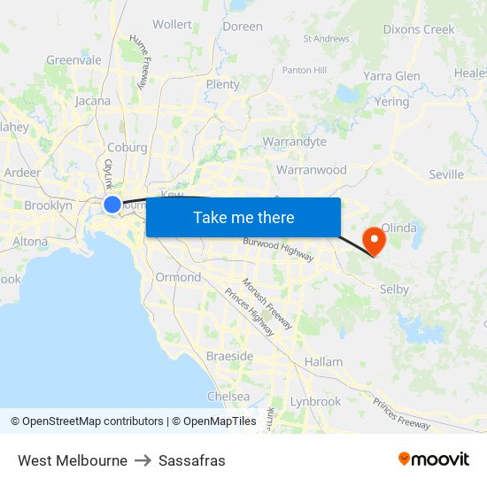 West Melbourne to Sassafras map