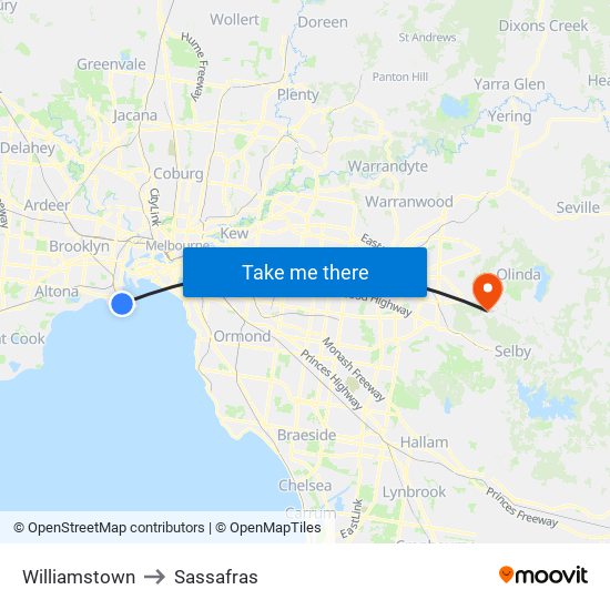 Williamstown to Sassafras map