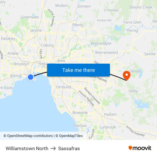 Williamstown North to Sassafras map