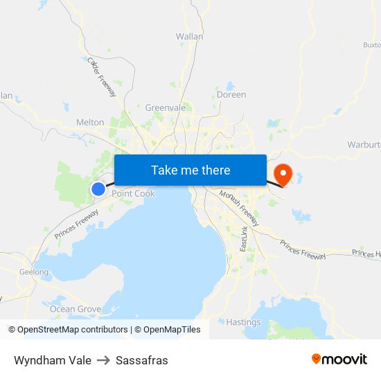 Wyndham Vale to Sassafras map