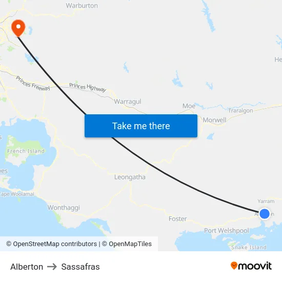 Alberton to Sassafras map