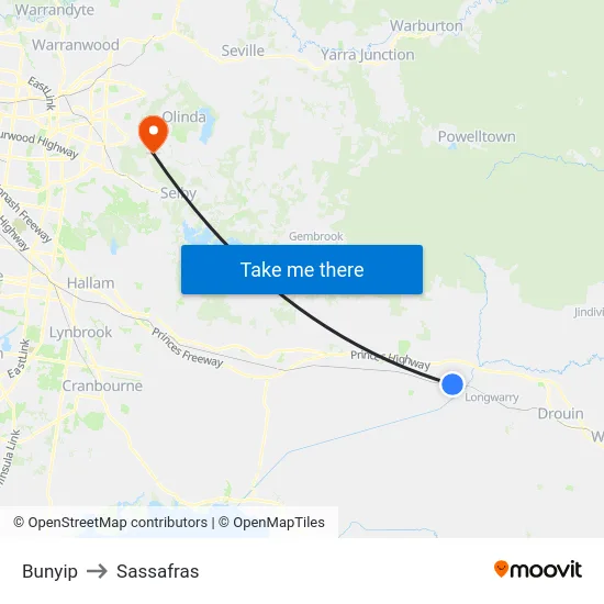 Bunyip to Sassafras map