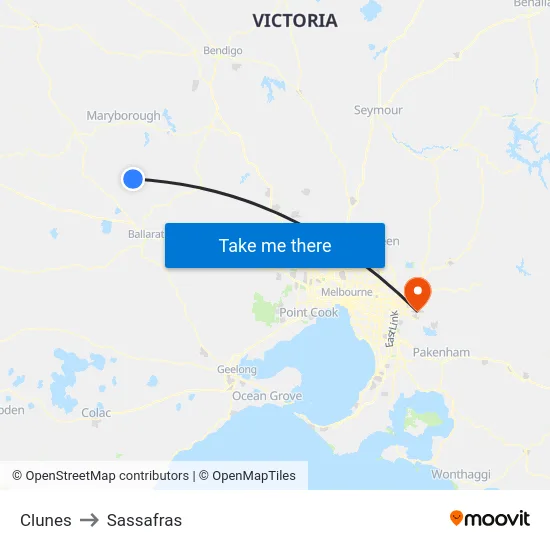 Clunes to Sassafras map