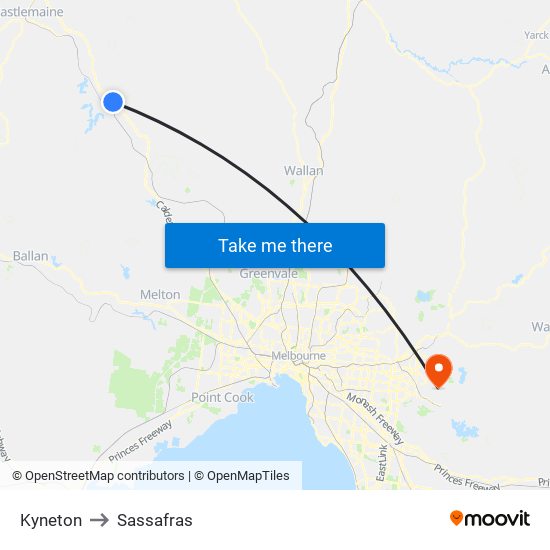 Kyneton to Sassafras map