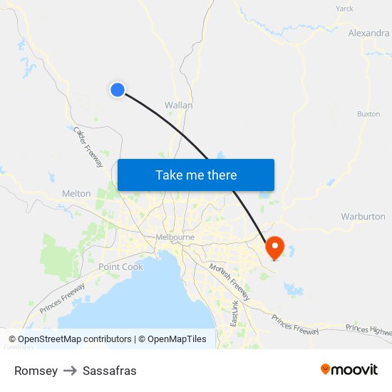 Romsey to Sassafras map