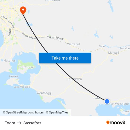 Toora to Sassafras map