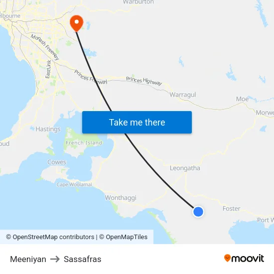 Meeniyan to Sassafras map