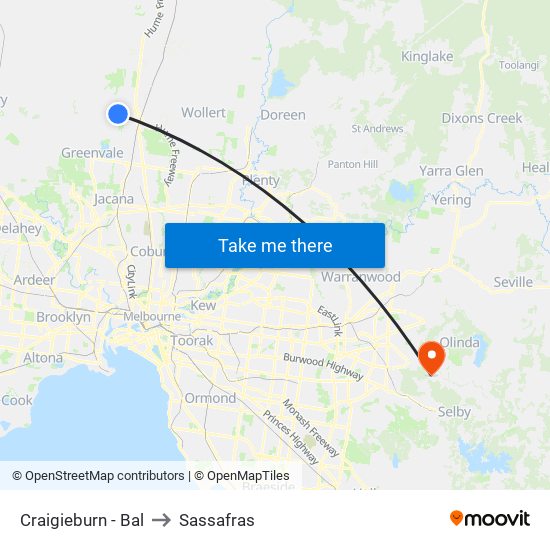 Craigieburn - Bal to Sassafras map