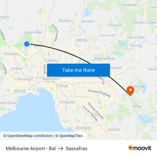 Melbourne Airport - Bal to Sassafras map