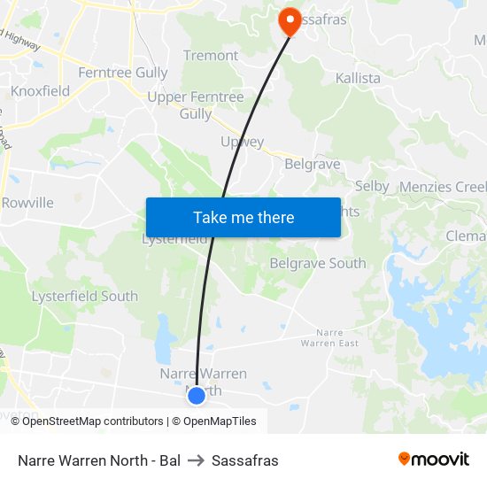 Narre Warren North - Bal to Sassafras map