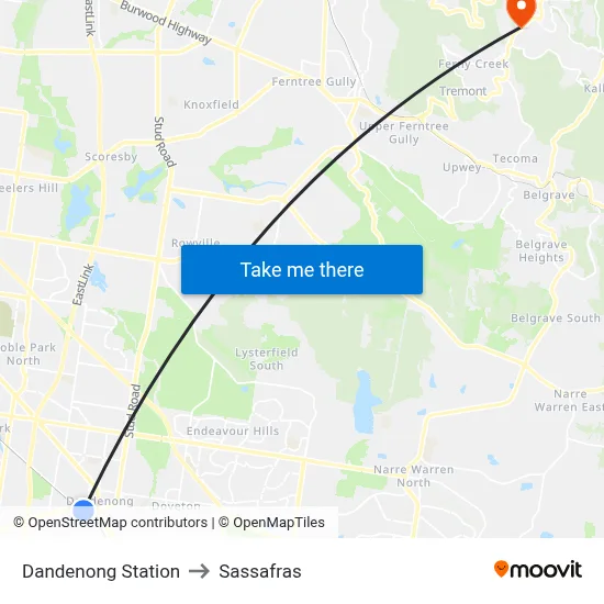 Dandenong Station to Sassafras map