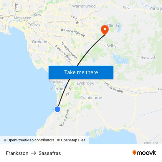 Frankston to Sassafras map