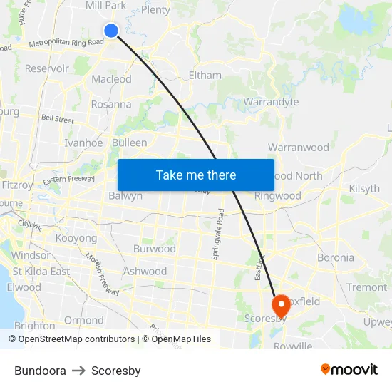 Bundoora to Scoresby map