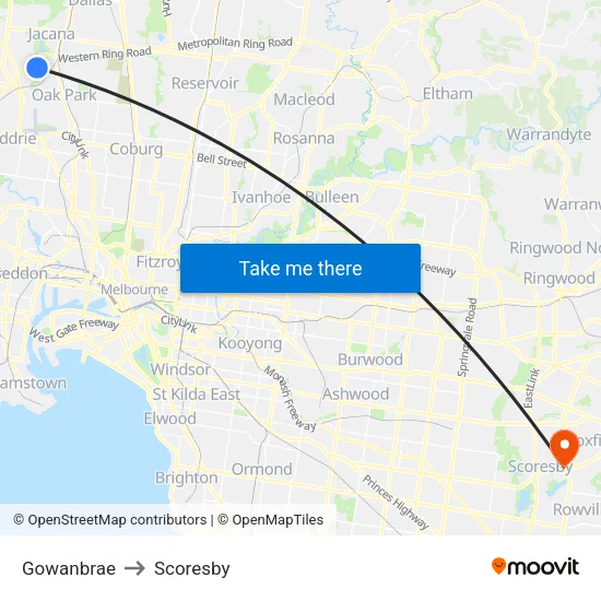 Gowanbrae to Scoresby map