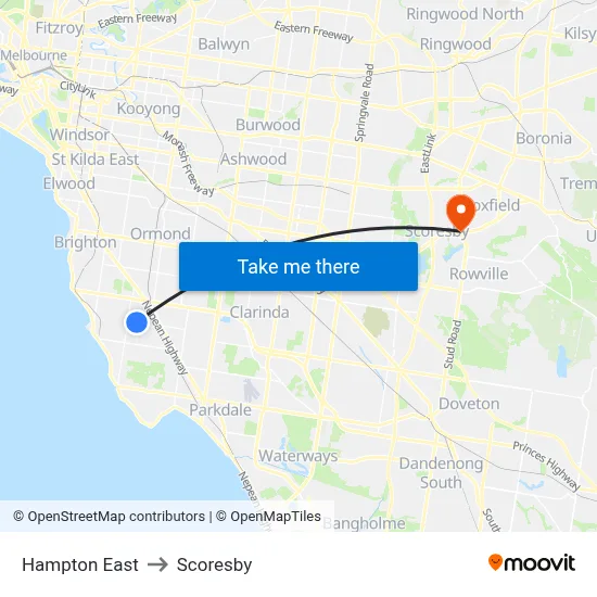 Hampton East to Scoresby map