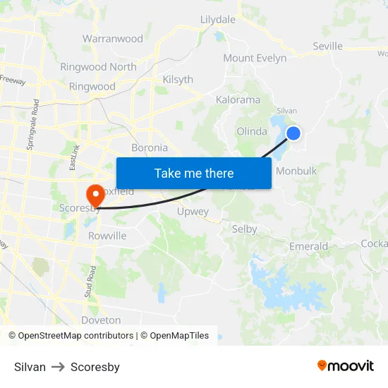 Silvan to Scoresby map