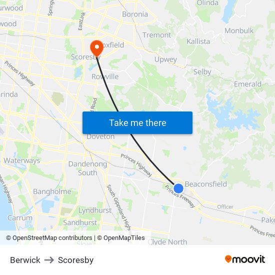 Berwick to Scoresby map