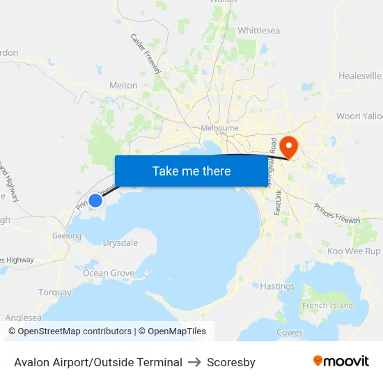 Avalon Airport/Outside Terminal to Scoresby map
