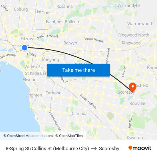 8-Spring St/Collins St (Melbourne City) to Scoresby map