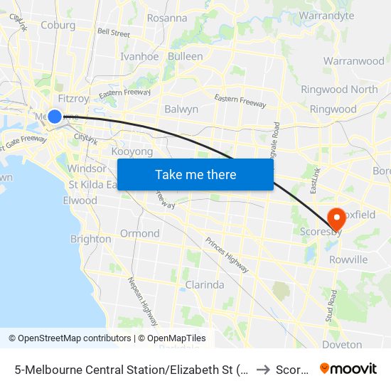 5-Melbourne Central Station/Elizabeth St (Melbourne City) to Scoresby map