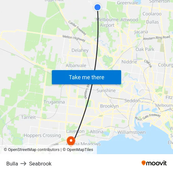 Bulla to Seabrook map