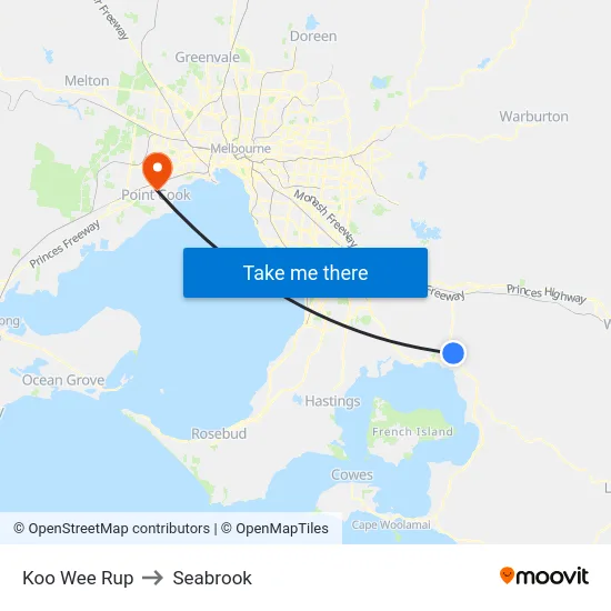 Koo Wee Rup to Seabrook map