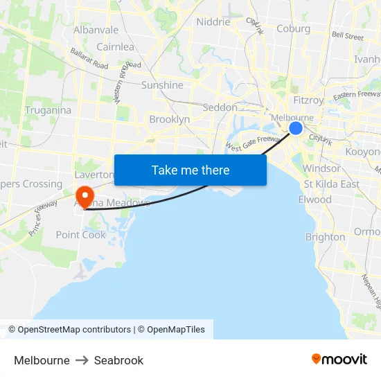 Melbourne to Seabrook map