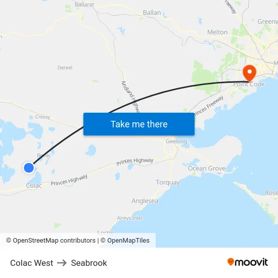 Colac West to Seabrook map