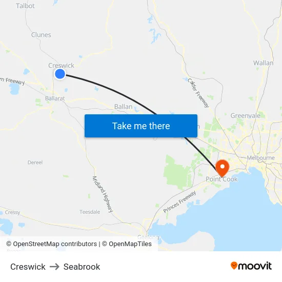 Creswick to Seabrook map