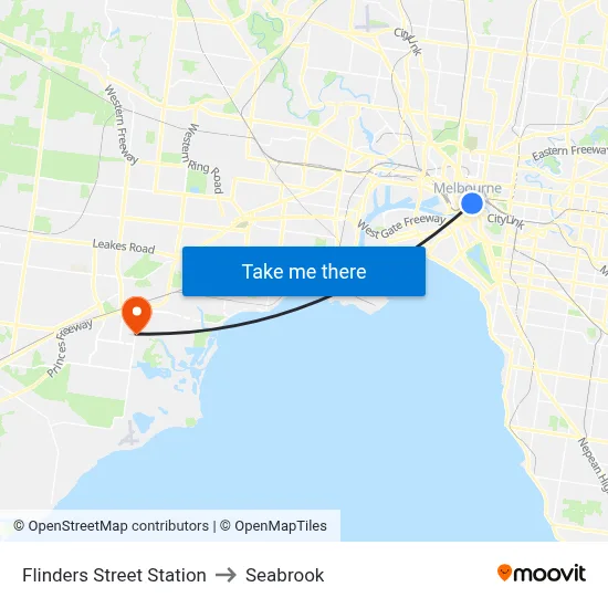 Flinders Street Station to Seabrook map