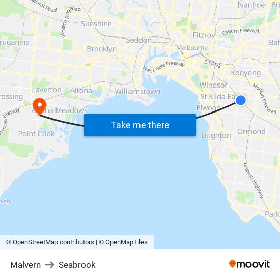 Malvern to Seabrook map