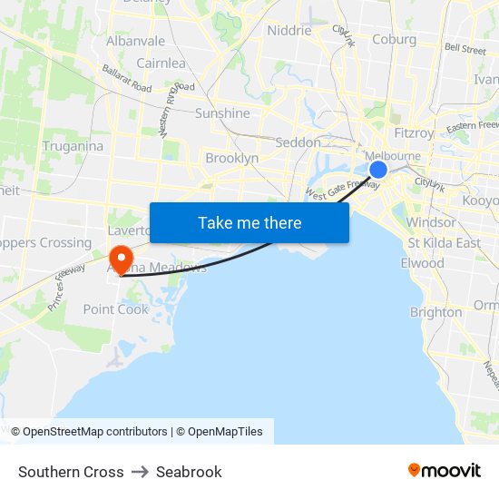 Southern Cross to Seabrook map