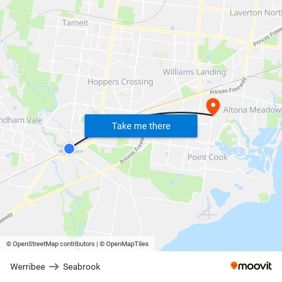 Werribee to Seabrook map