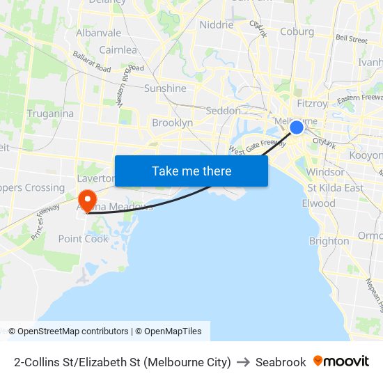 2-Collins St/Elizabeth St (Melbourne City) to Seabrook map