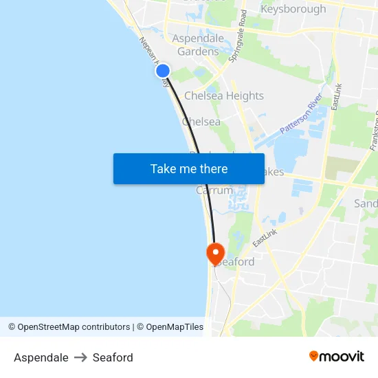 Aspendale to Seaford map