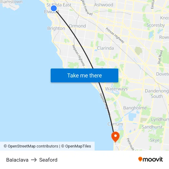 Balaclava to Seaford map