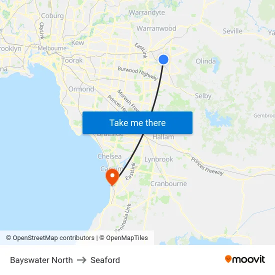 Bayswater North to Seaford map