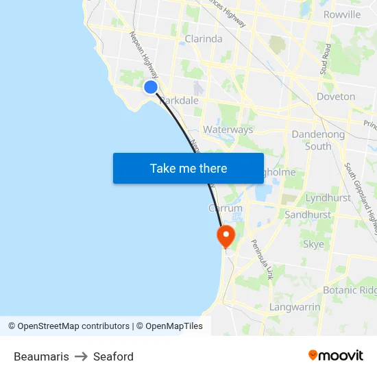 Beaumaris to Seaford map