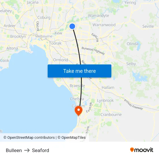 Bulleen to Seaford map