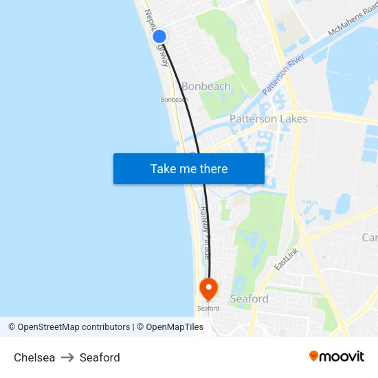 Chelsea to Seaford map