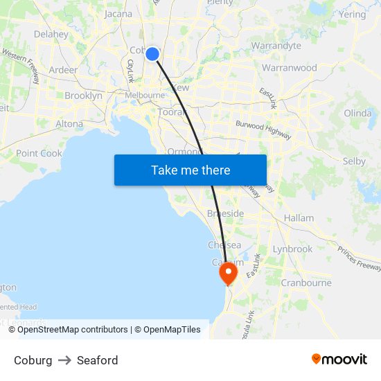 Coburg to Seaford map