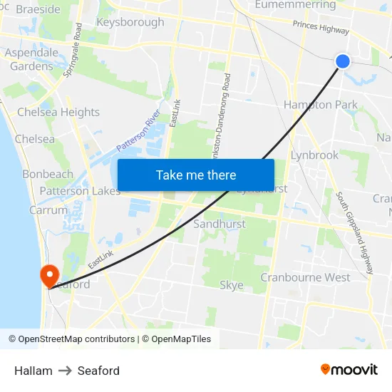 Hallam to Seaford map