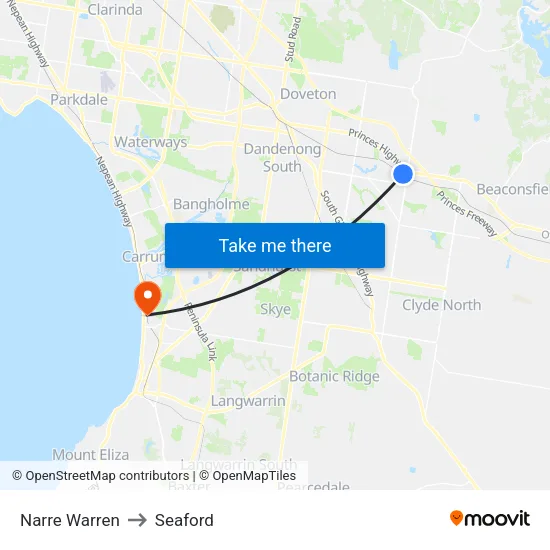 Narre Warren to Seaford map