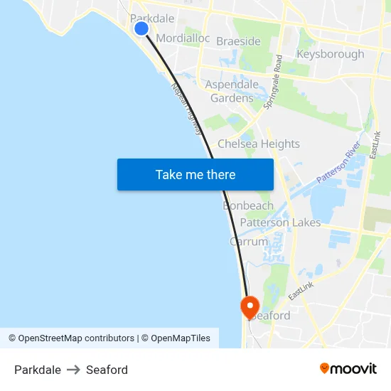 Parkdale to Seaford map