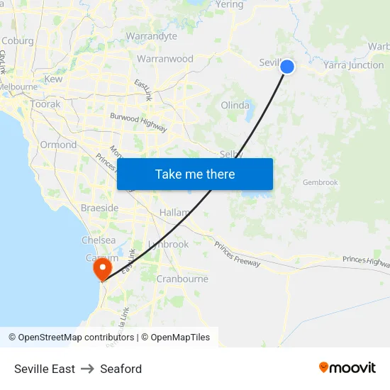 Seville East to Seaford map