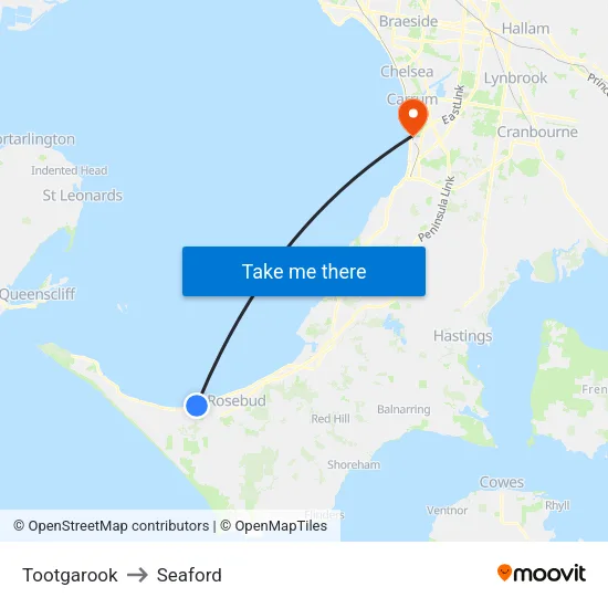 Tootgarook to Seaford map
