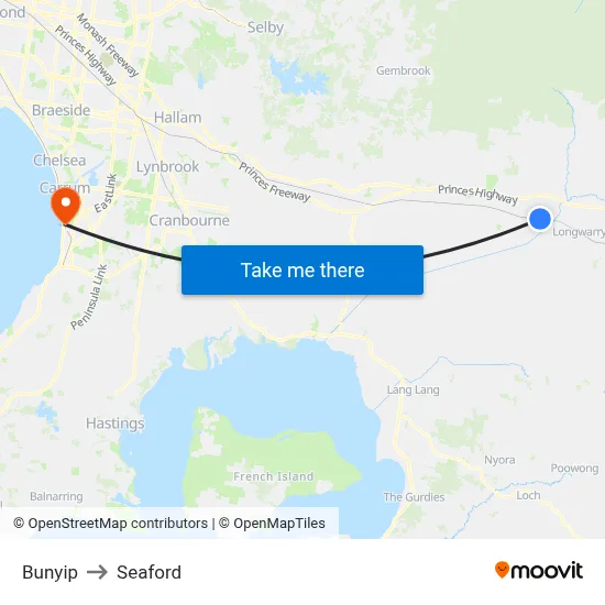 Bunyip to Seaford map