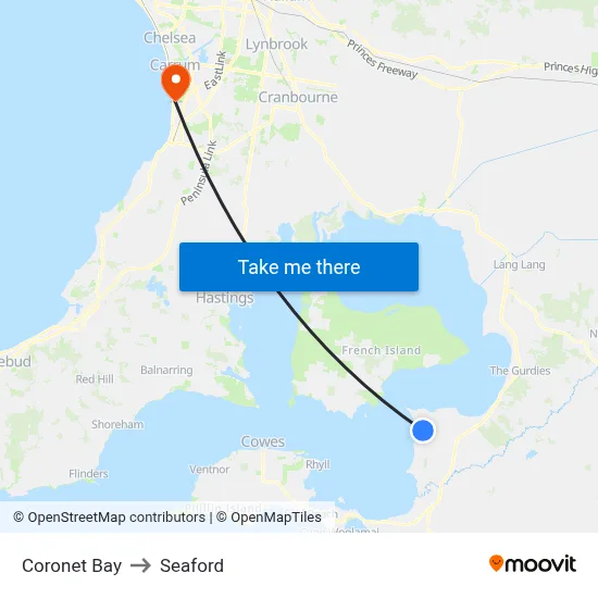 Coronet Bay to Seaford map