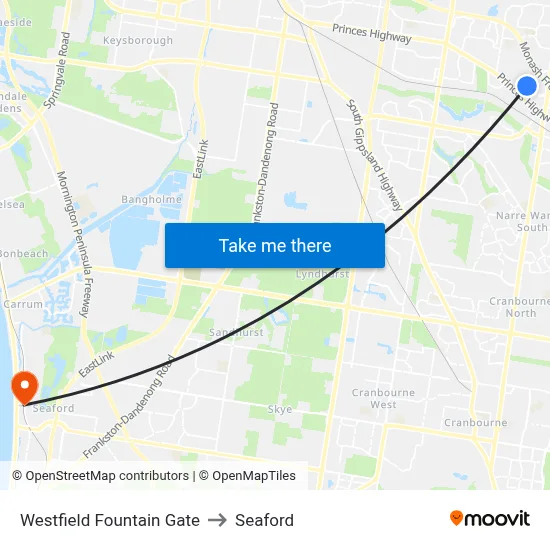 Westfield Fountain Gate to Seaford map