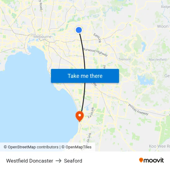 Westfield Doncaster to Seaford map